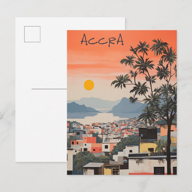 Travel Aesthetic Painting City Accra Ghana Postcard (Front/Back)