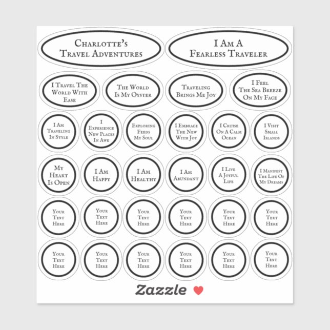 Travel Affirmations Black And White Template Of 30 (Sheet)