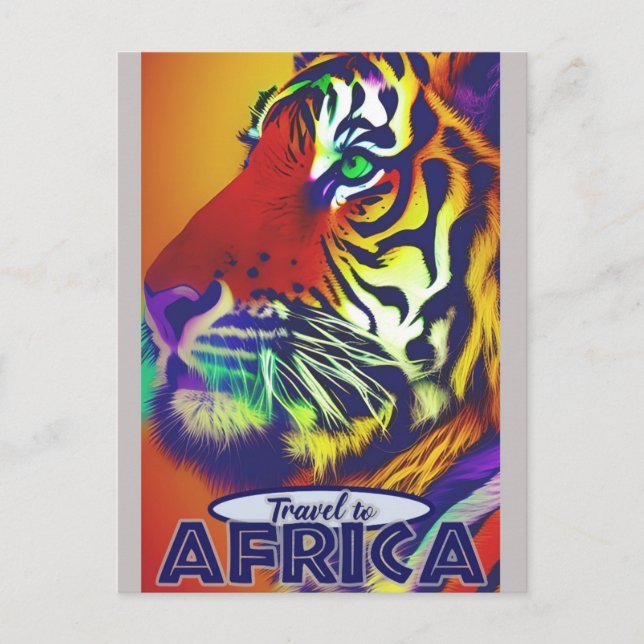 Travel Africa Retro Colourful Tiger Postcard (Front)