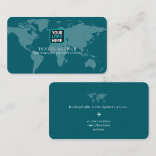 Travel Agency Logo World Map blue Business Card