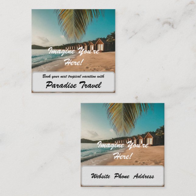 Travel Agency Marketing And Advertising Tropical Square Business Card (Front/Back)