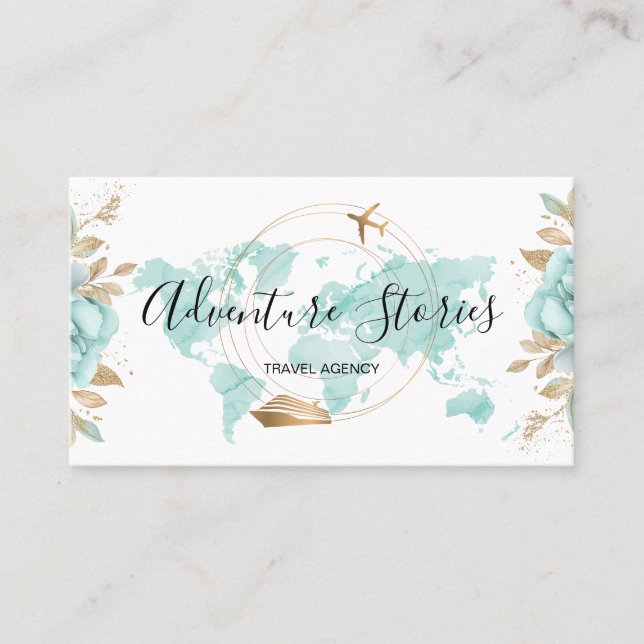 Travel Agency Travel Blog Blue World Map Cruise  Business Card (Front)