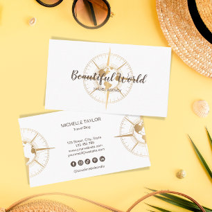 Travel Agency Travel Blog World Map Compass Business Card
