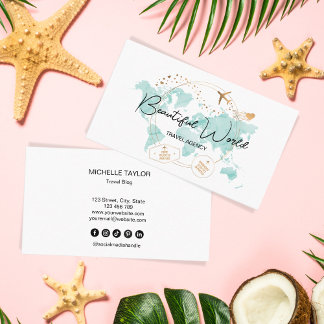Travel Agency Travel Blog World Map Logo Business Card