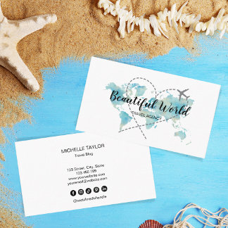 Travel Agency Travel Blog World Map Logo Business Card