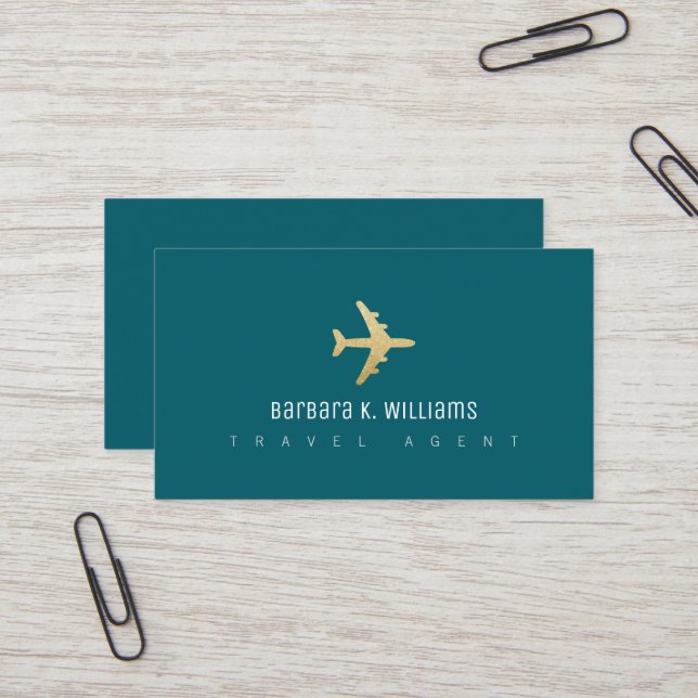 Travel Agent Aeroplane dark-teal Business Card (Front/Back In Situ)