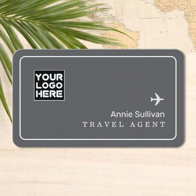 Travel Agent Aeroplane World Map Grey Business Card (Creator Uploaded)