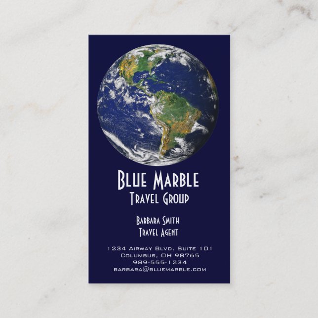 Travel Agent & Agency_blue marble_global Business Card (Front)