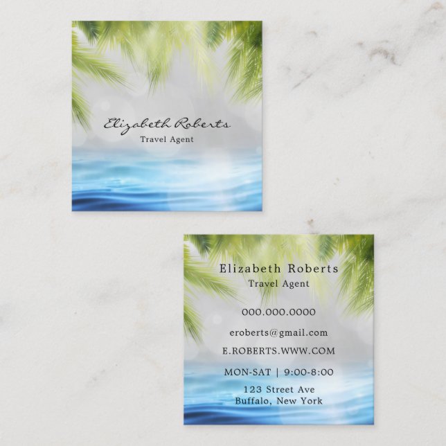 Travel Agent Beach Tropical Scene Square Business Card (Front/Back)