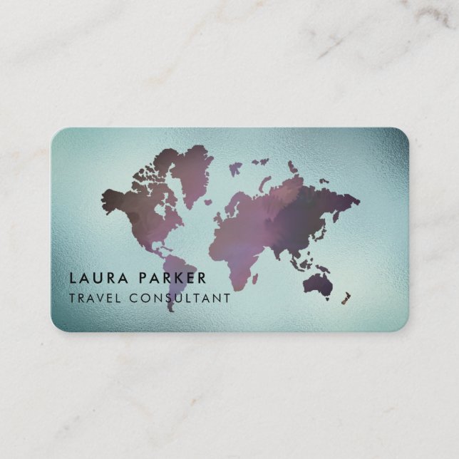 Travel Agent Black White World Map Tourism Booking Business Card (Front)