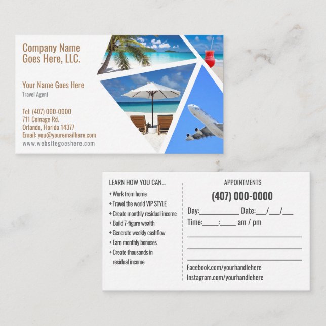 Travel Agent Business Card Template (Front/Back)