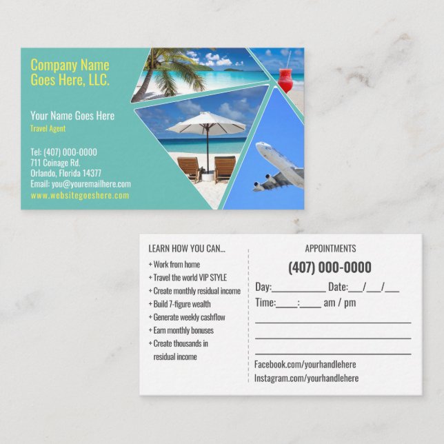 Travel Agent Business Card Template (Front/Back)