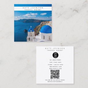 Travel Agent Business Logo Photographer Santorini Square Business Card