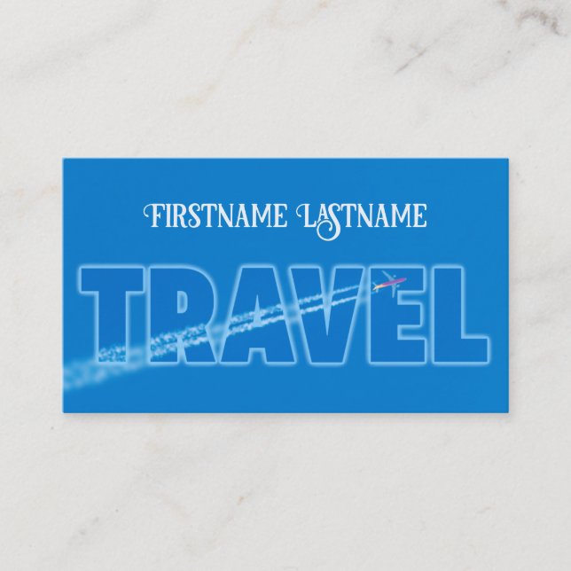 Travel agent clear blue sky flying aeroplane business card (Front)