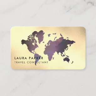 Travel Agent Cream Brown World Map Tourism Booking Business Card