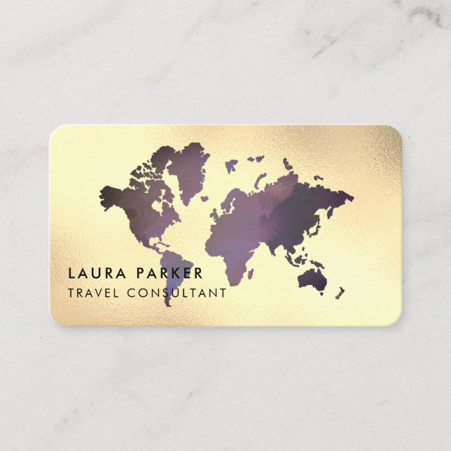 Travel Agent Cream Brown World Map Tourism Booking Business Card (Front)