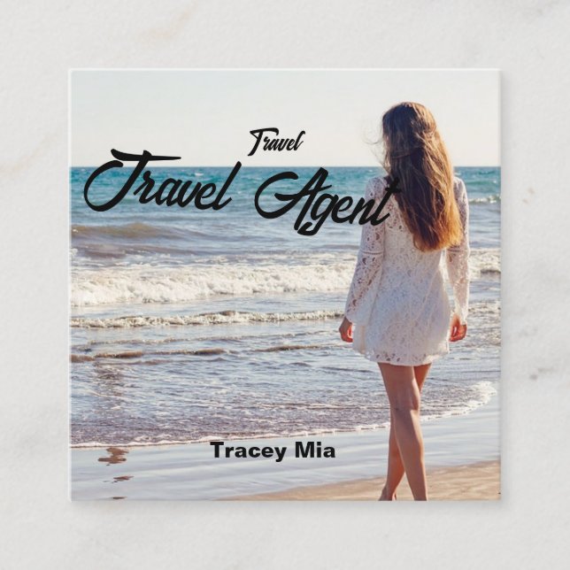 Travel agent custom name square business card (Front)