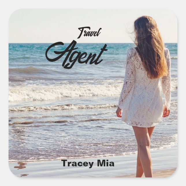 Travel agent custom name square sticker (Front)