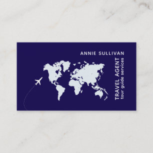 Travel Agent dark blue with world map Business Card