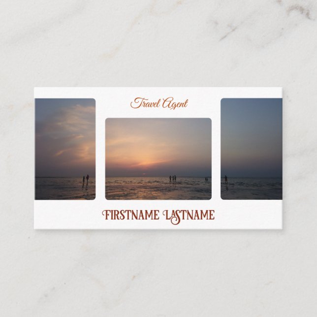 Travel agent dramatic sky ocean beach sunset business card (Front)