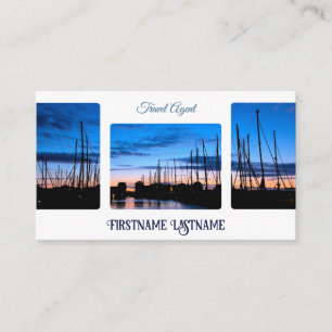 Travel agent dramatic sky ocean marina sunset business card