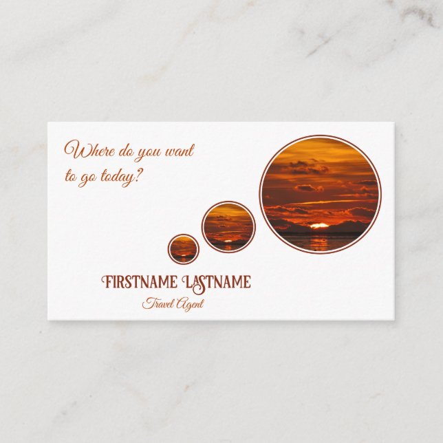 Travel agent dreamy sky ocean beach sunset business card (Front)