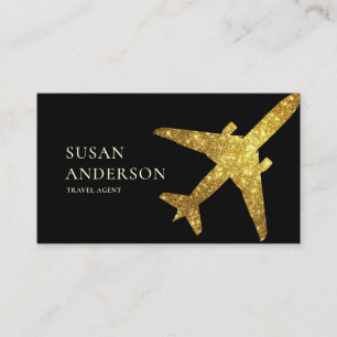 Travel Agent Faux Gold Glitter Aeroplane Business Card
