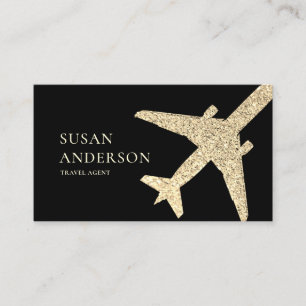 Travel Agent Faux Gold Glitter Aeroplane Business Card