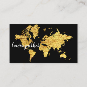 Travel Agent Faux Gold World Map Destination Business Card