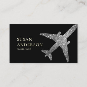 Travel Agent Faux Silver Glitter Aeroplane Business Card