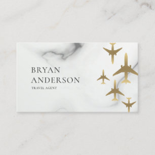 Travel Agent Gold Aeroplanes Marble Business Card