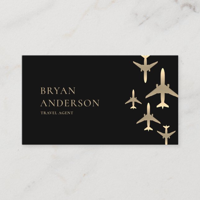Travel Agent Gold Airplanes Business Card (Front)