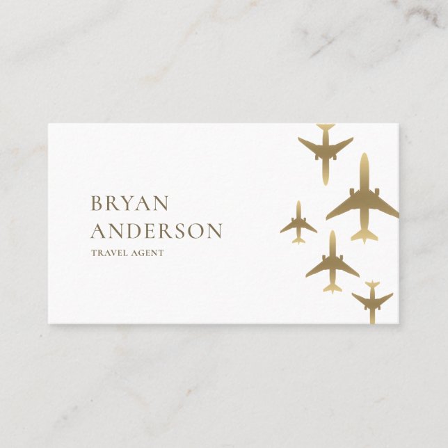 Travel Agent Gold Airplanes Business Card (Front)