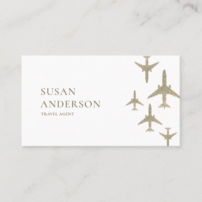 Travel Agent Gold Glitter Aeroplanes Business Card (Front)