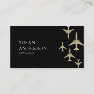 Travel Agent Gold Glitter Aeroplanes Business Card