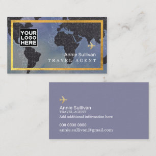 Travel Agent Logo Aeroplane   World Map blue Business Card