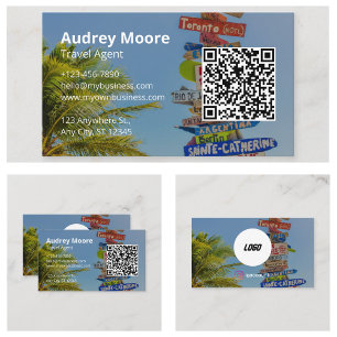 Travel Agent Logo Qr Code Minimalist Business Card