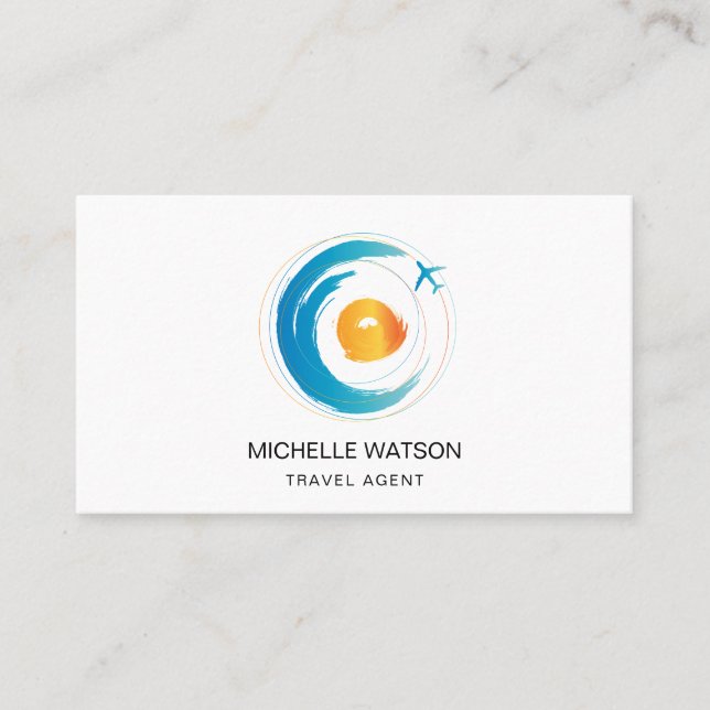 Travel Agent Map Beach Sun Ocean Aeroplane Vacatio Business Card (Front)