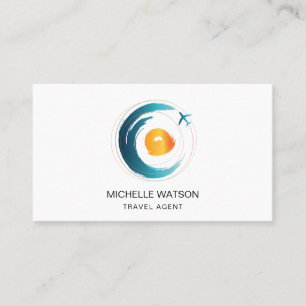 Travel Agent Map Beach Sun Ocean Aeroplane Vacatio Business Card