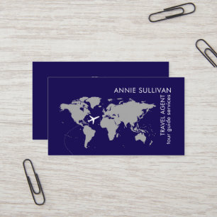 Travel Agent map of world blue Business Card