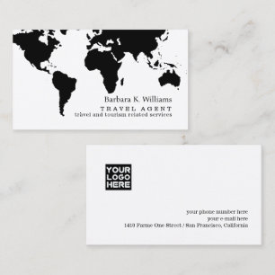 Travel Agent Modern Black White Business Card 
