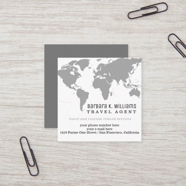 Travel Agent Modern Business Card with WorldMap (Front/Back In Situ)