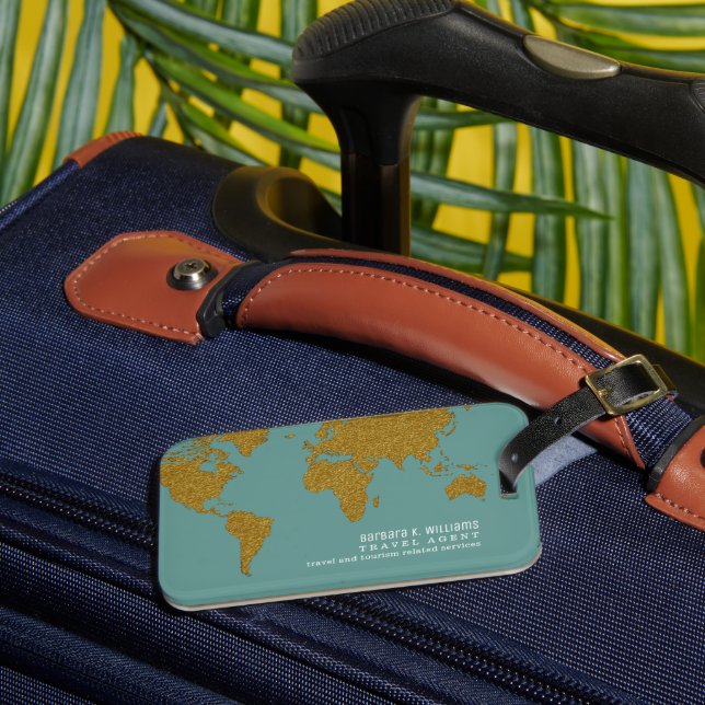 Travel Agent Modern dusty-teal-blue  Luggage Tag (Front Insitu 3)