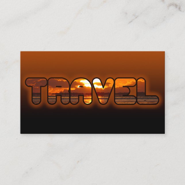 Travel agent ocean sunset dark orange beach business card (Front)