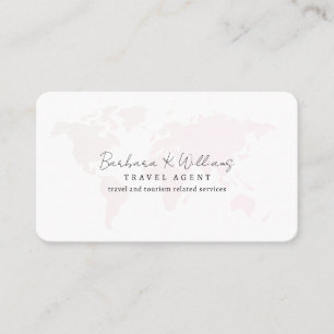 Travel Agent Pale Pink World Map Business Card