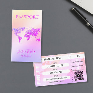 Travel Agent Passport World Map Boarding Pass Business Card