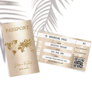 Travel Agent Passport World Map Boarding Pass Business Card
