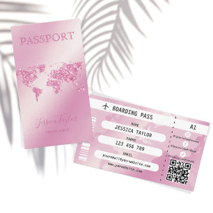Travel Agent Passport World Map Boarding Pass Business Card