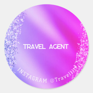 Travel Agent Pink Purple Glitter Classic Round Sticker