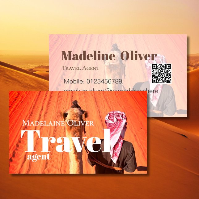 Travel Agent QR  Code Desert Scene White Business Business Card (Creator Uploaded)
